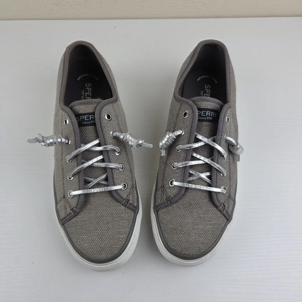 Sperry Top-Sider Seacoast Gray Silver‎ Metallic Canvas Women's Sneaker Size 7 M